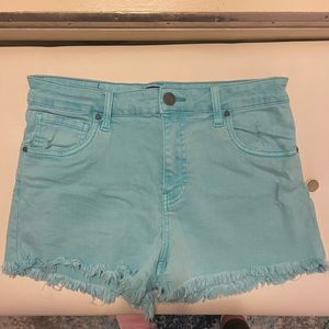 Turquoise Jane Shorts with frayed hem